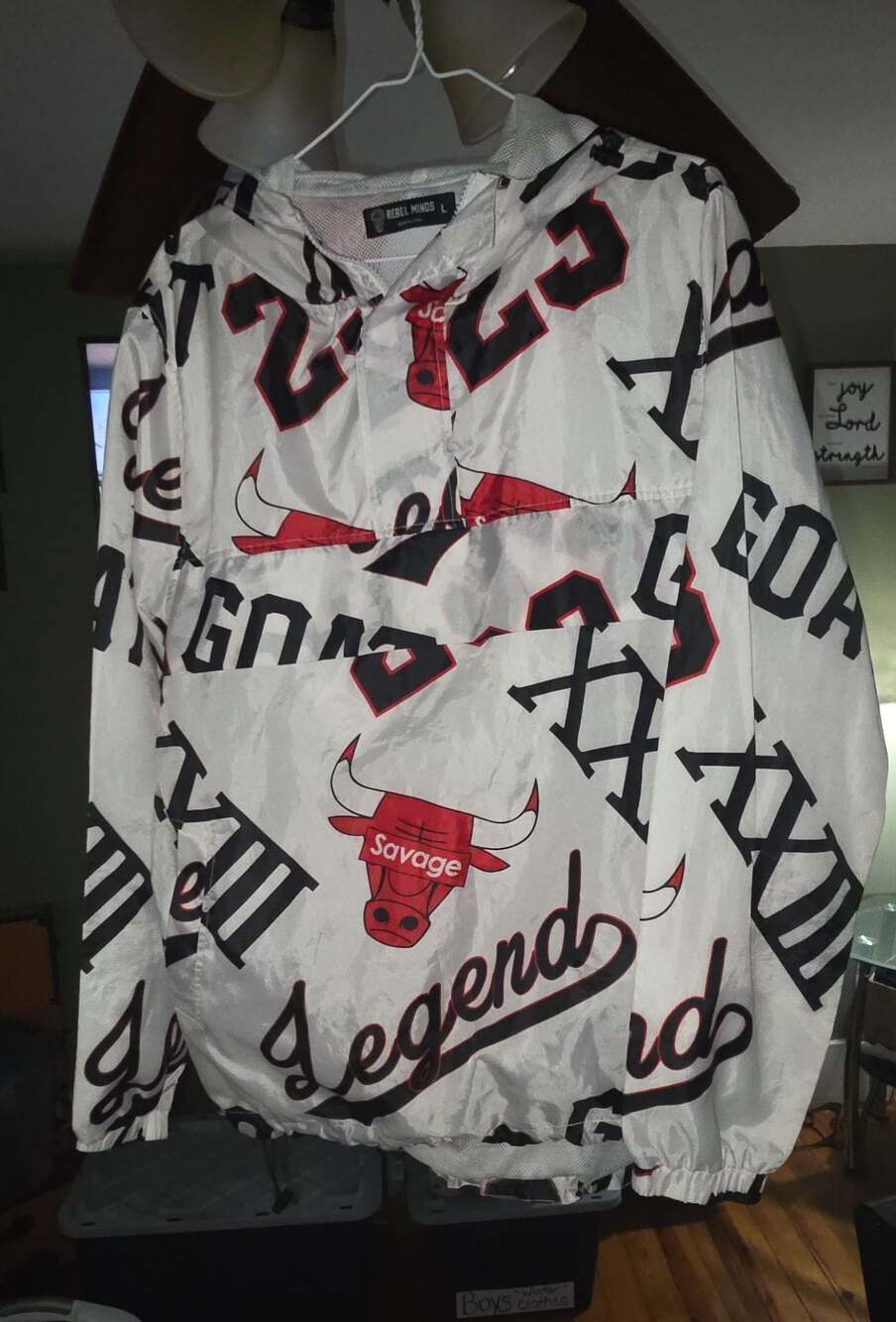 Rebel Minds Mens 1/4 Zip Windbreaker Jacket Michael Jordan GOAT 23 White Red